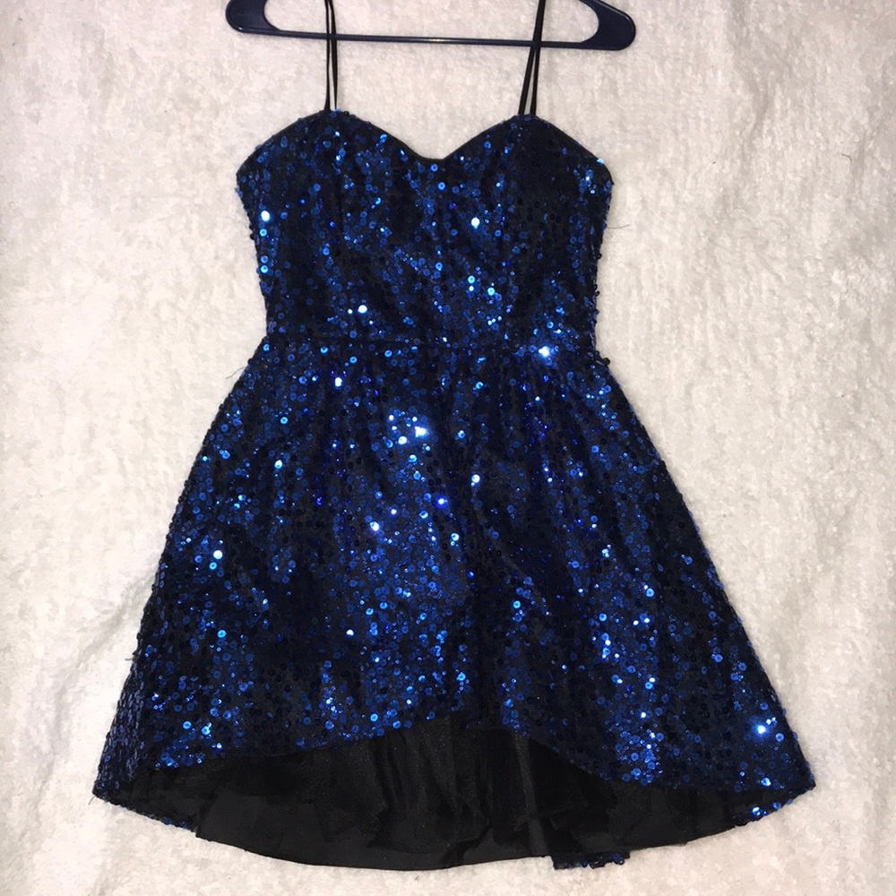 Blue sequence strapless homecoming dress